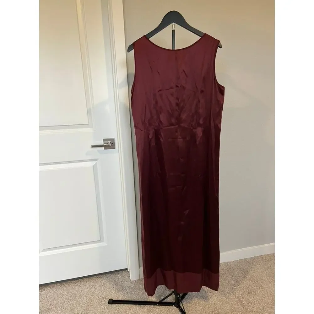 Sundance 100% Silk Burgundy Maxi Dress Size 14 Minimalist Slip Dress